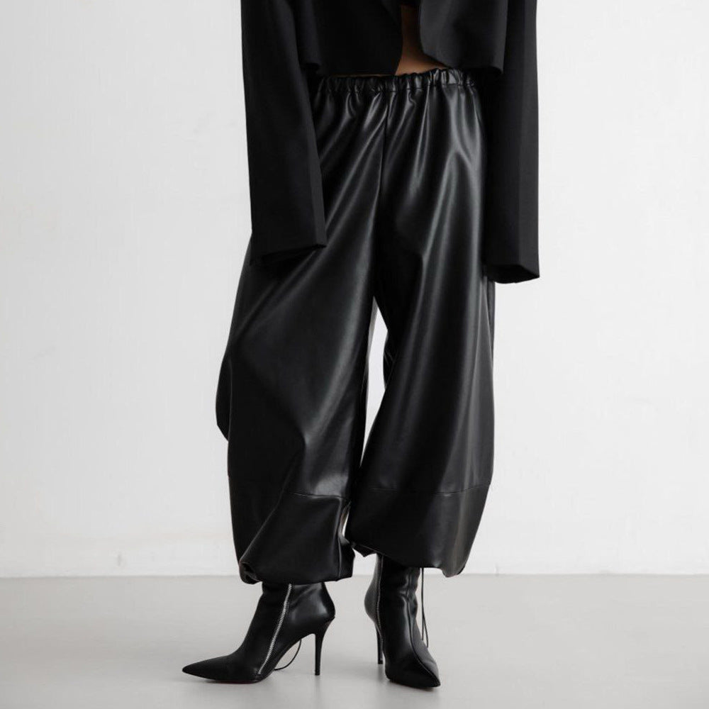 Loose Faux Leather Trousers