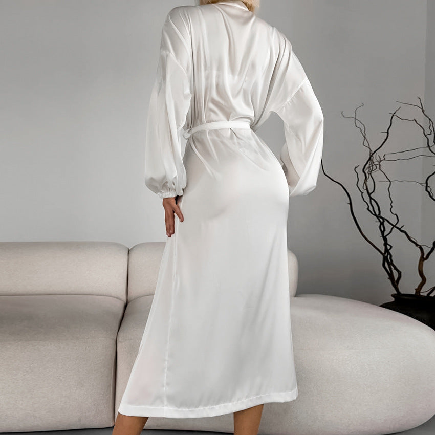 White langry satin robe in loose casual fashion homewear