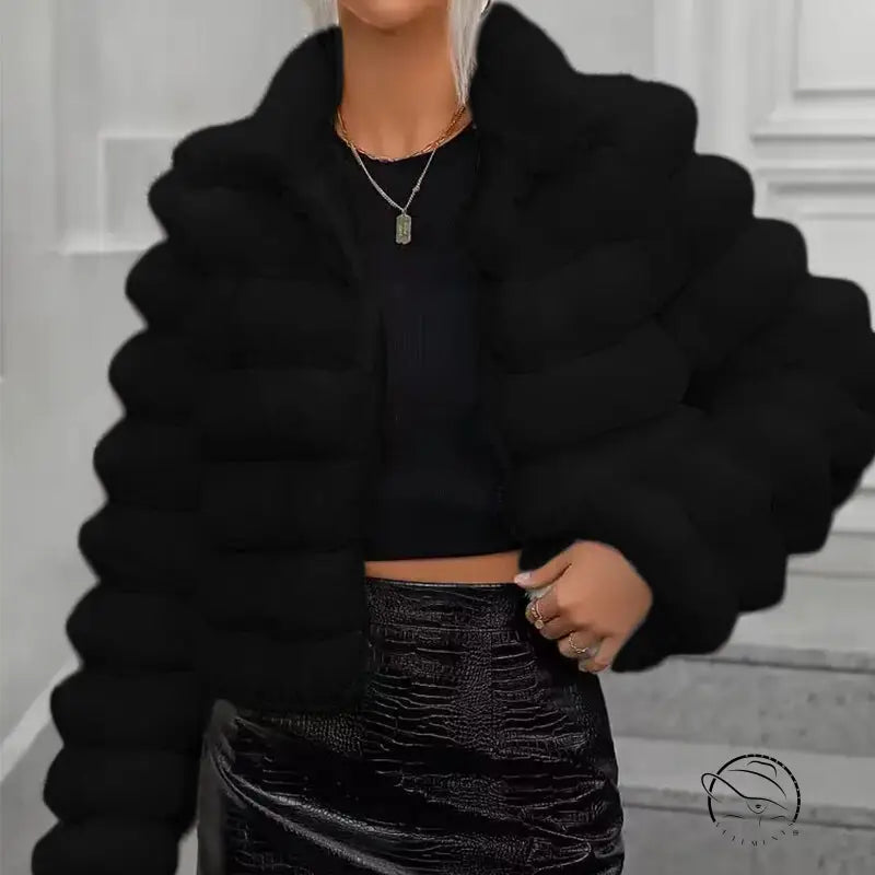 Black faux fur jacket for autumn winter faux coat