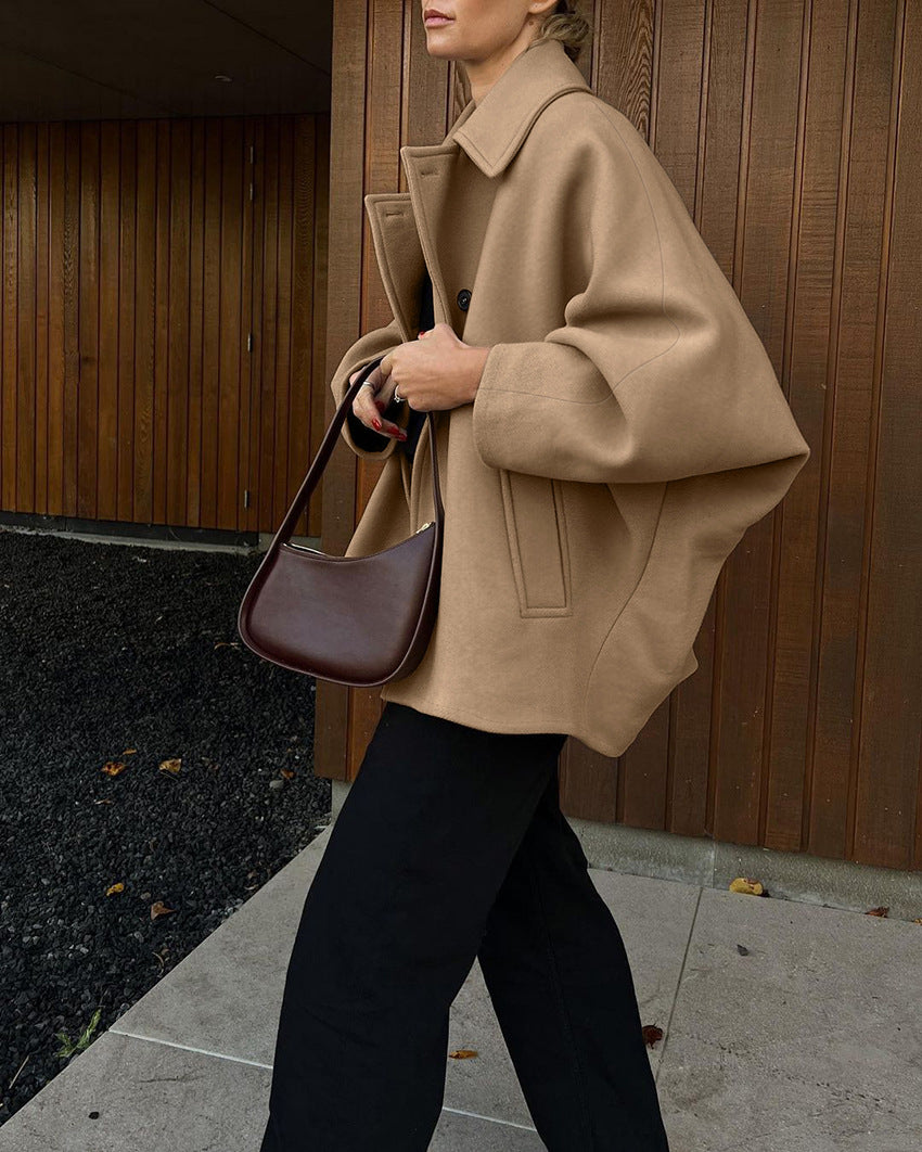 High Grade Brown Woolen Cardigan Coat