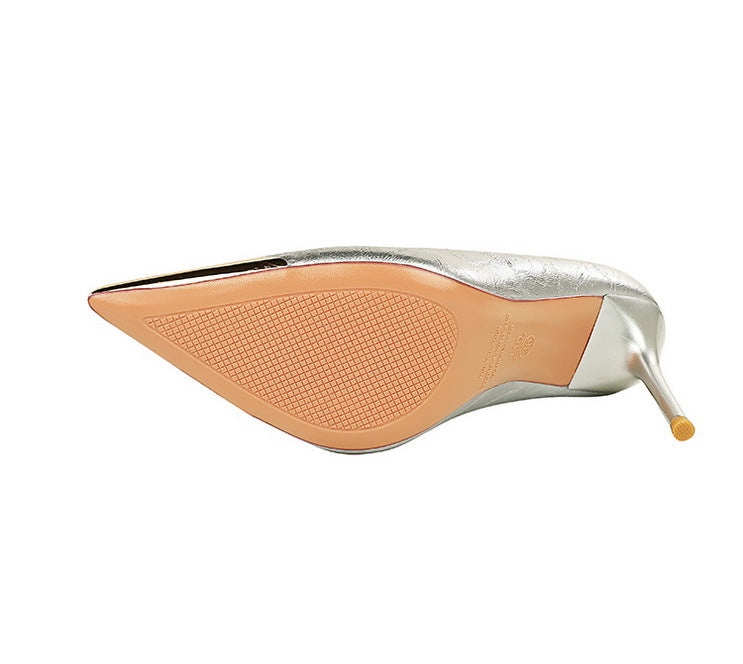 Langry silver metallic pointed toe high heel with textured sole in fashion