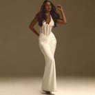 Langry elegant white mermaid fashion dress with lace bodice