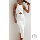 White sleeveless midi dress in stunning slim fit slit langry fashion