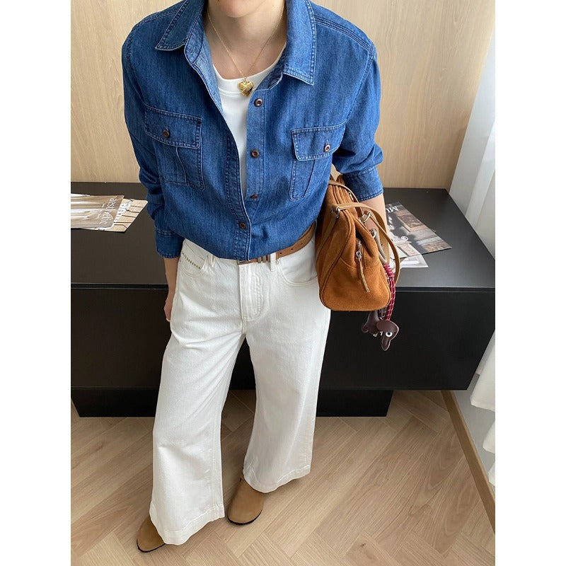 Relaxed Pocket Design Casual Denim Shirt