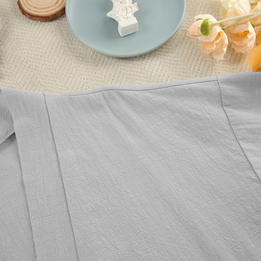 Light grey textured linen fabric with visible seam for Loose Casual Cotton Pajamas