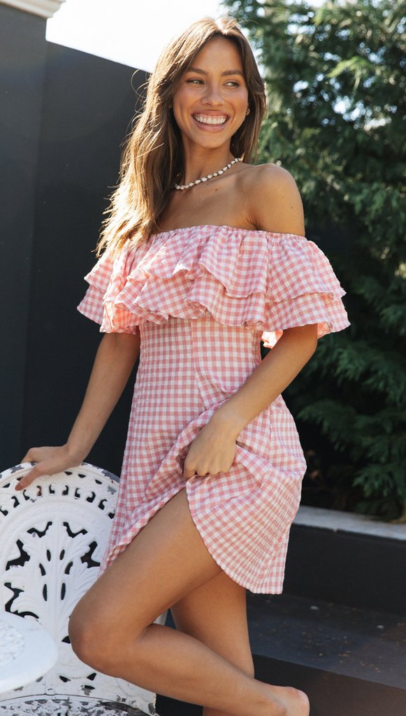 Elegant Plaid Off-shoulder Ruffled Collar Dress