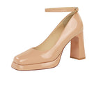 Leather Square Toe Ankle Strap High Heels