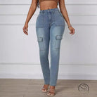 Light-wash straight skinny jeans with cargo side pockets