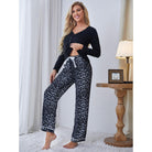 Langry fashion leopard print pajama pants with drawstring waistband