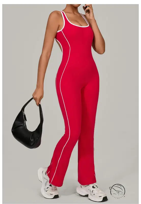 Nike red and white Beauty Back Yoga Jumpsuit with contrast stitching, langry fashion ملابس