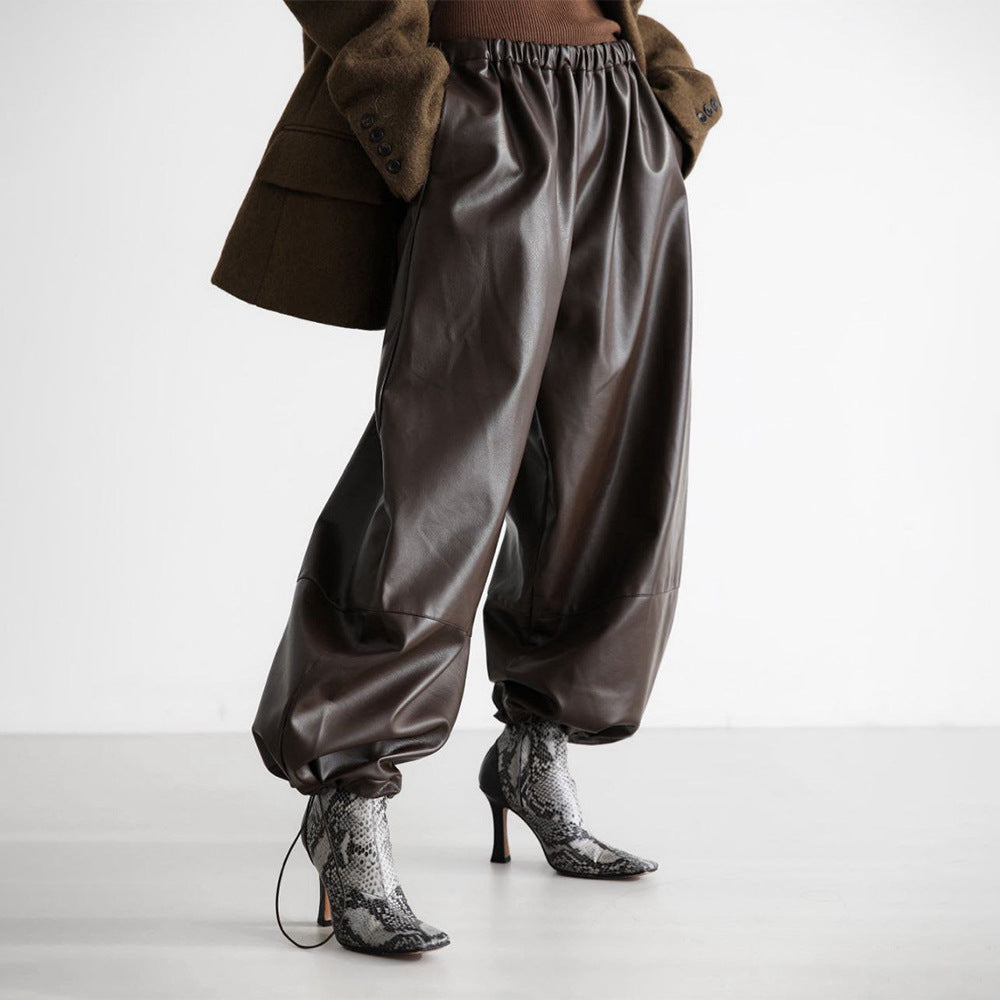 Loose Faux Leather Trousers