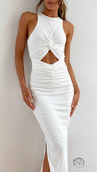 Stunning white sleeveless cutout maxi langry fashion dress
