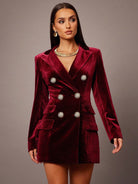 Elegant langry burgundy velvet slim blazer in fashion ملابس