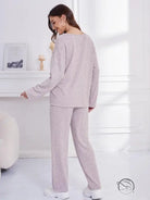 Dusty pink textured knit pajama set in winter outerwear loose style