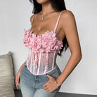 Pink floral corset top with sheer mesh lace details in Langry fashion