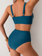 Teal two-piece Hot High Waist Split Swimsuit Bikini by Langry in stylish fashion ملابس