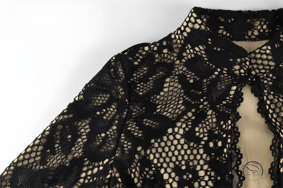 Elegant slim fit dress in black lace floral fabric from Langry fashion ملابس