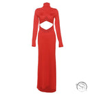 Red long-sleeved cutout dress in stunning langry fashion ملابس