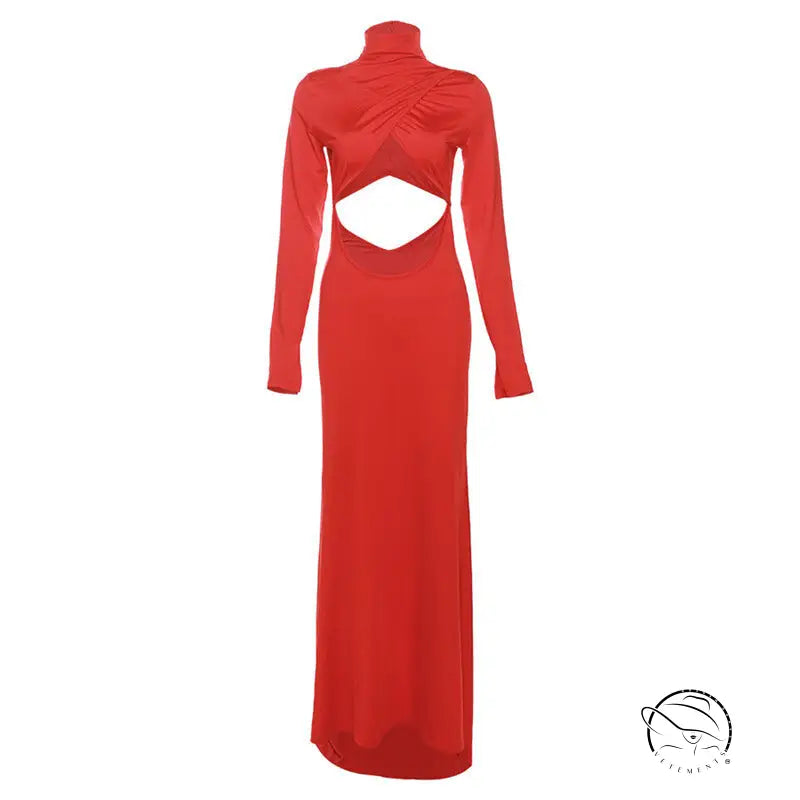 Red long-sleeved cutout dress in stunning langry fashion ملابس