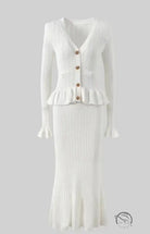 Elegant classic dress and skirt set in white ribbed knit