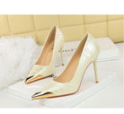 Langry fashion cream patent leather pointed toe pumps with gold accents