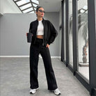 Winter Fur Zipper Cardigan Casual Straight Pants Two Piece Sets