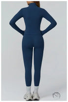 Navy blue langry fashion compression suit in warm zipper windproof slim jacket