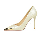 Langry fashion cream and gold high heel shoe with floral patent leather