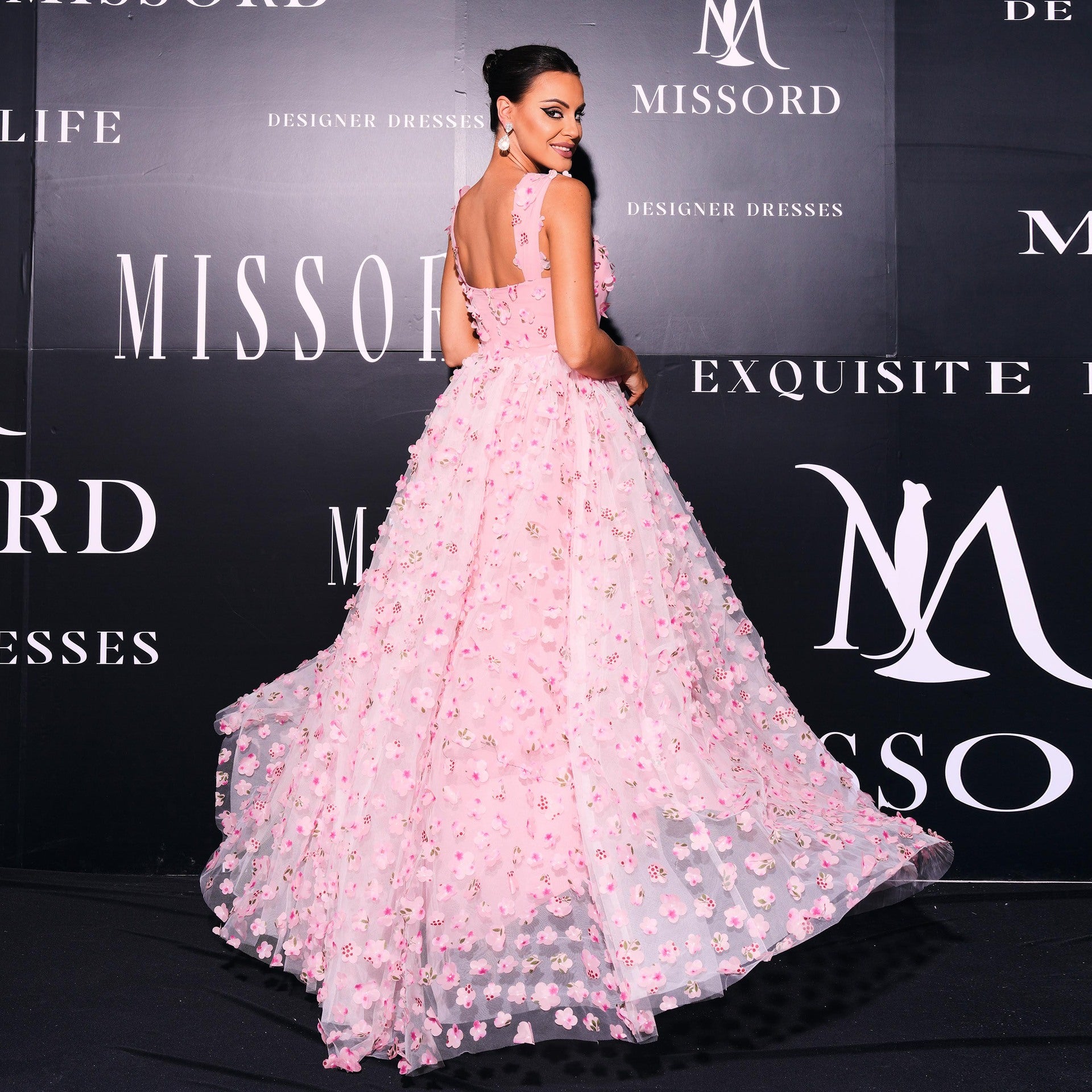 Elegant pink floral gown with a square collar from Sleeveless Elegant Square Collar Sling collection