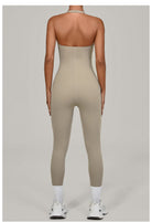 Beige langry fashion halter yoga jumpsuit for outdoor wear