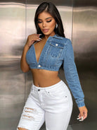 Popular Strap Matching Long Sleeve Denim Top
