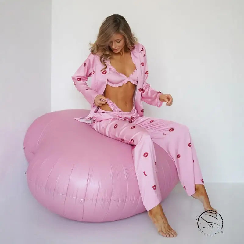 Pink heart bean bag in langry fashion pajamas display