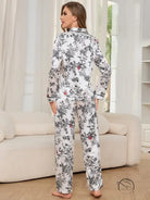 White floral print satin winter long sleeved trousers home wear set