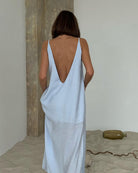 Langry white minimalist pajamas dress with deep back cutout