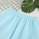 Light blue crinkled cotton crepe skirt with monstera leaf design in Langry fashion pajamas