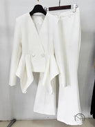 Langry fashion white tailored peplum suit with buttons, slim top jacket set