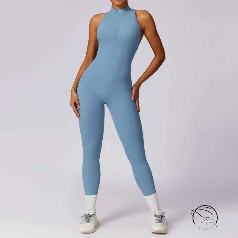 Sleek light blue langry Beauty Back Yoga Jumpsuit, fashion ملابس