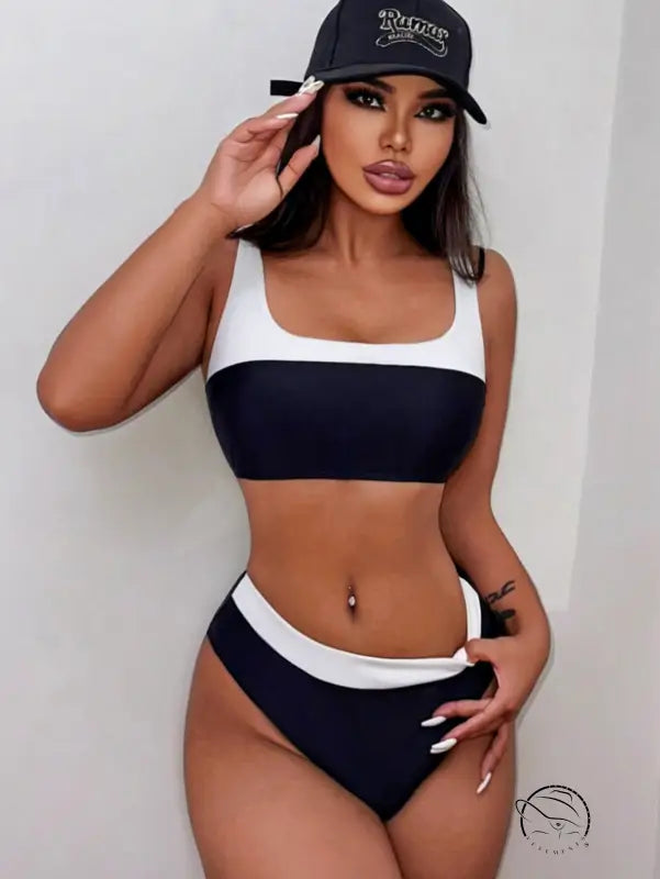 Black White Color Matching Swimsuit Bikini