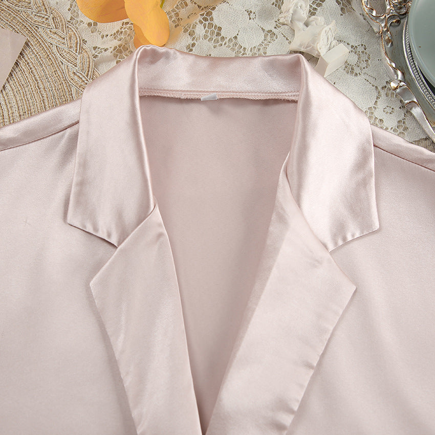 Light pink satin collared top from Winter Skin-Friendly Pajamas Set for stylish sleepwear
