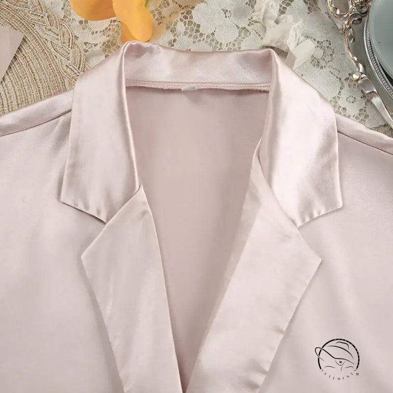 Light pink satin collared top from Langry winter pajamas set