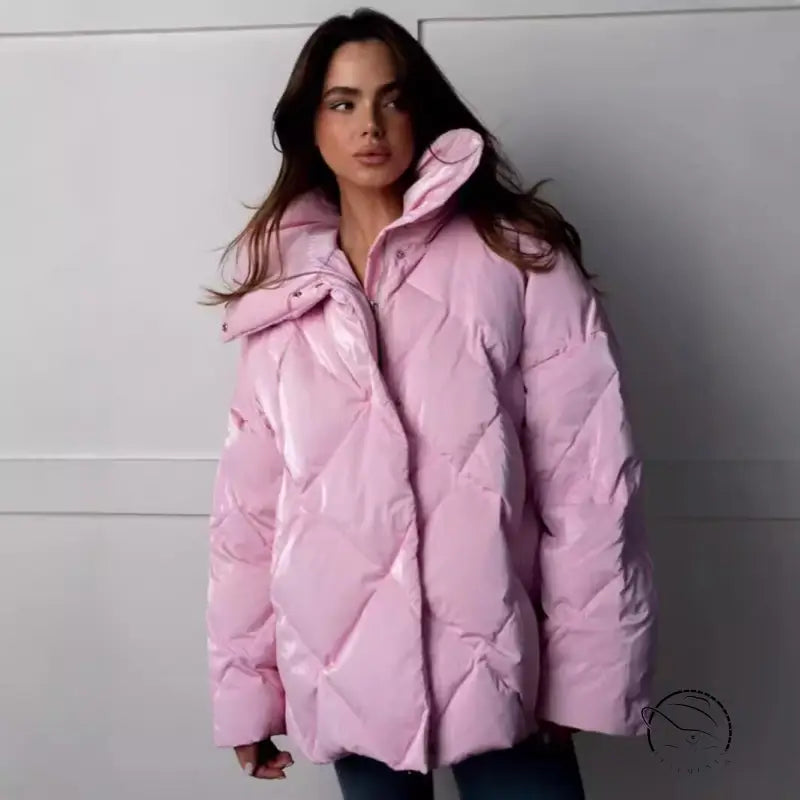 Langry fashion ملابس: lavender quilted puffer jacket with fur hood