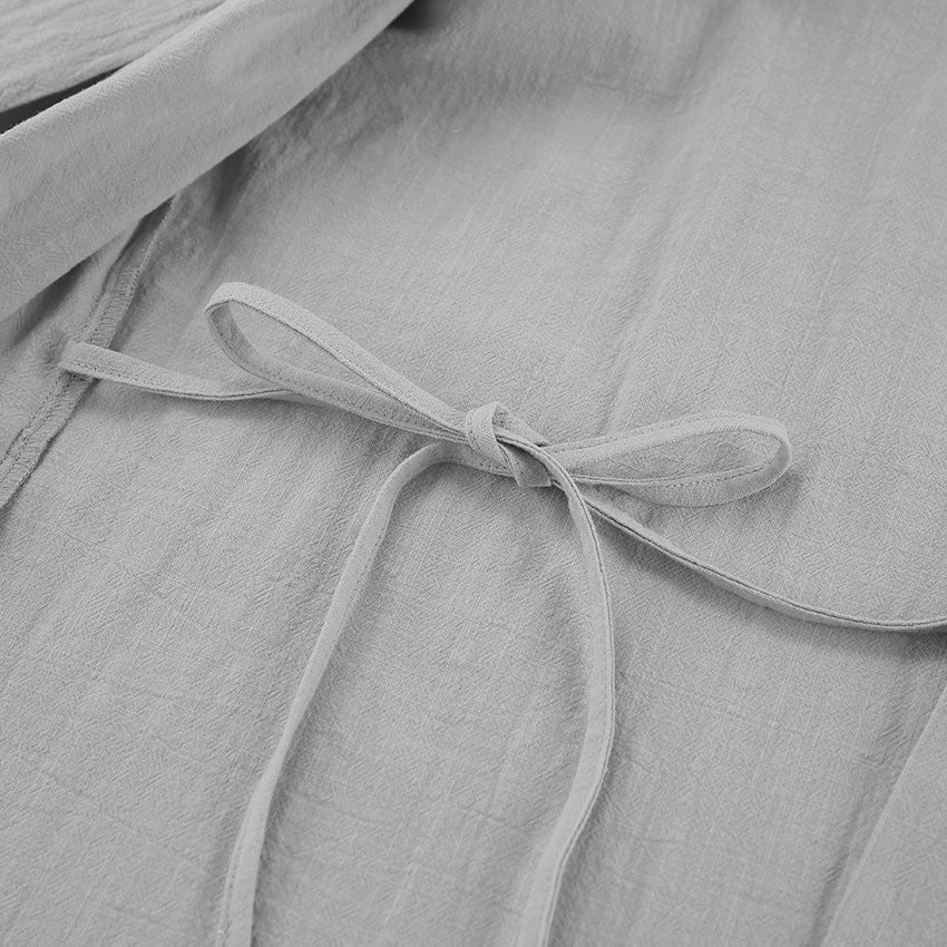 Light grey linen fabric with tied bow for Loose Casual Cotton Pajamas product display