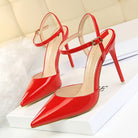 Langry red patent leather slim fit strap high heel pumps with pointed toes