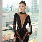 Black sheer-paneled jumpsuit in Summer Women Clothing with casual mesh stitching high waist