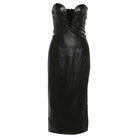 Elegant slim fit faux leather tube top dress in black with ruched bodice