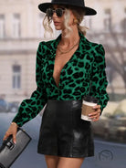 Casual leopard print langry blouse with ruffled sleeves and black leather skirt