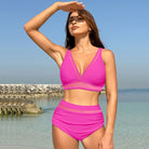 Pink two-piece Sports Split Bikini Swimsuit by Langry, a stylish الخيار في ملابس السباحة