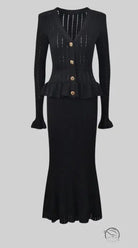 Elegant classic dress with black knit cardigan