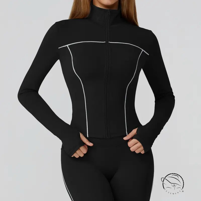 Langry black and white windproof slim jacket with zipper, fashion ملابس