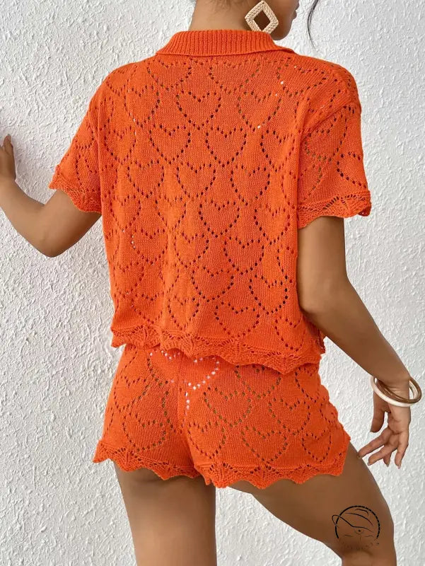 Orange knit two-piece set from beautiful beach sets